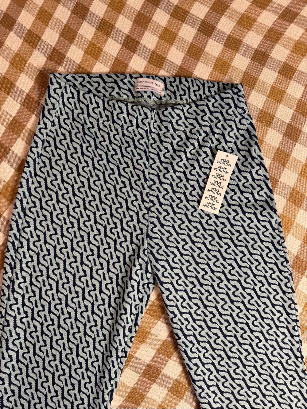 Urban Outfitters Blue Abstract Knit Flare Pants Size Medium NWT